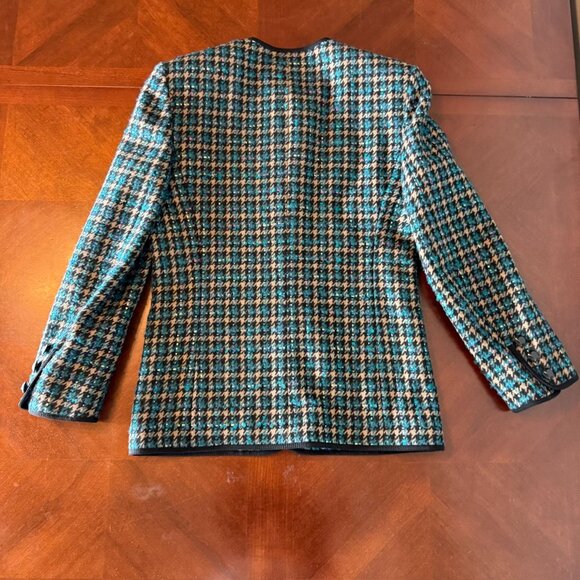 Vintage Jaeger Wool Houndstooth womens Blazer UK 8 Collarless 80's 90'sn - Picture 5 of 10